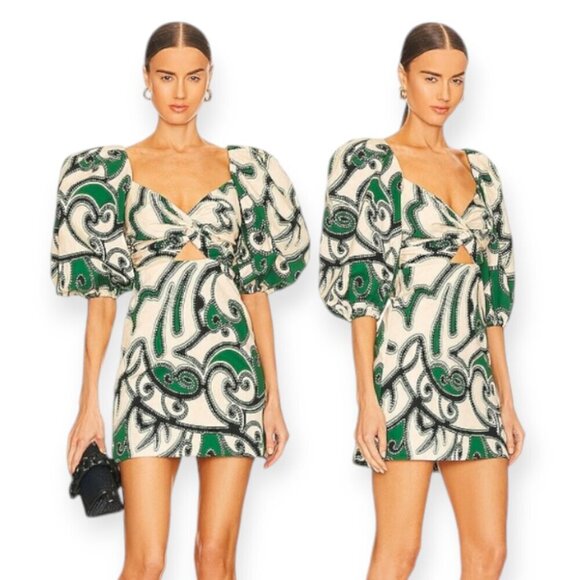 Revolve Alexis Iana Printed Puff Sleeve Dress Dress in Maldive Green size S NWT - Picture 8 of 15